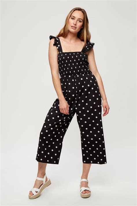 Jumpsuits Polka Dot Shirred Jumpsuit Dorothy Perkins