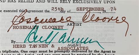 Lot Detail Rosemary Clooney Signed Contract With Her Agent Herb