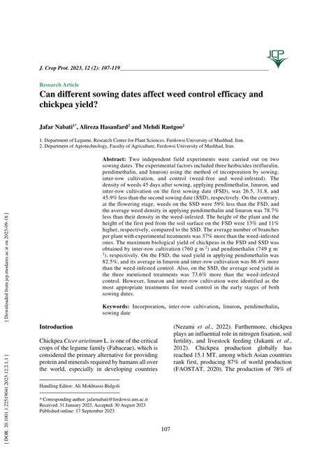 Pdf Can Different Sowing Dates Affect Weed Control Efficacy And