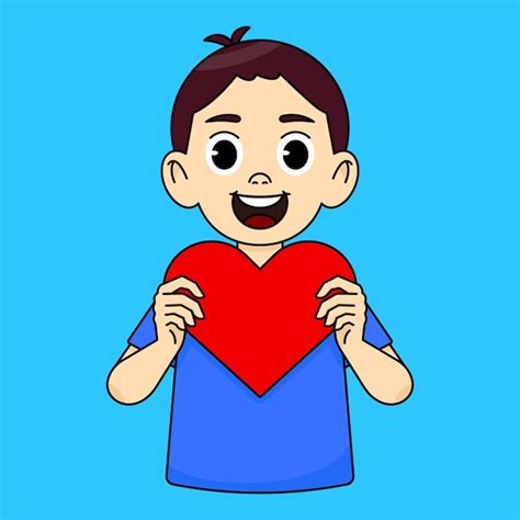 Premium Vector Boy Smiling Happily Holding Big Red Heart