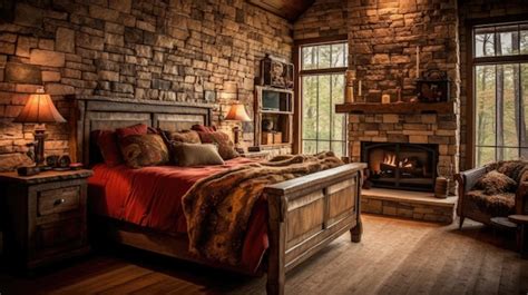 Premium AI Image | The interior design of rock wall bedroom with rustic country style Generative ...