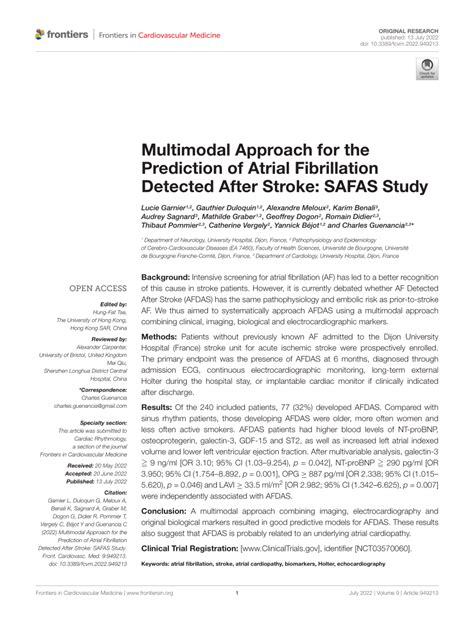 PDF Multimodal Approach For The Prediction Of Atrial Fibrillation