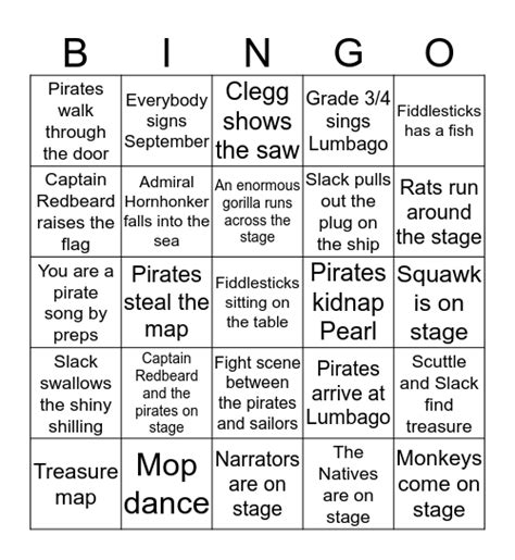 Pirates Of The Curry Bean Bingo Card