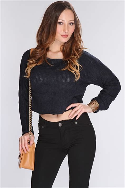 Navy Open Knit Cropped Sweater Amiclubwear Clothing Sexy Club Wear Women S Party Wear Sexy