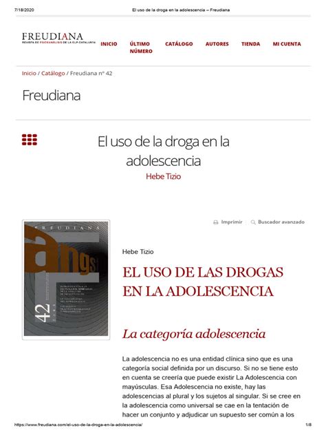 Hebe Tizio El Uso De La Droga En La Adolescencia Pdf