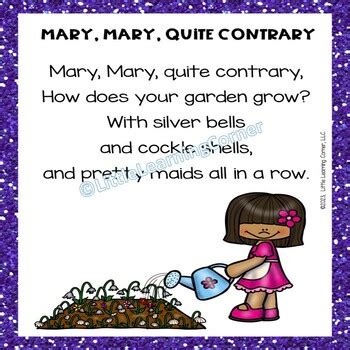 Mary Mary Quite Contrary | Colored Nursery Rhyme Poster | TPT