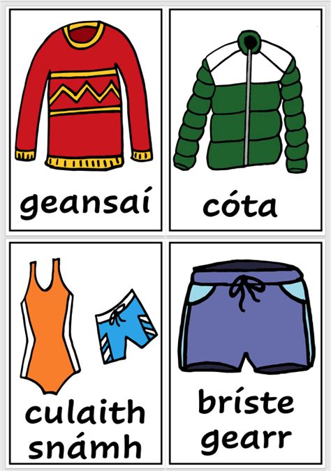 Mash Clothes Éadaí Eadaí Clothes Posters Flashcards