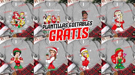 8 Plantillas Para Sublimar Playeras Princesas Navidad Con Editables Y