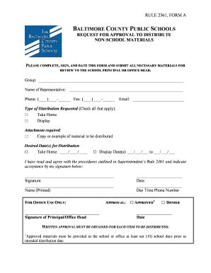 Fillable Online Bcps RULE 2361 Form A REQUEST FOR APPROVAL TO