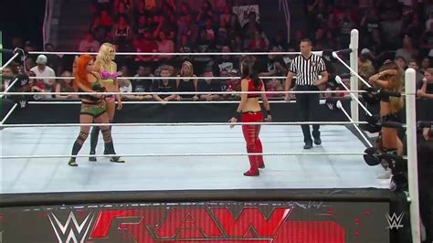 Charlotte Flair Becky Lynch Vs The Bella Twins WWE Raw 03 08 2015