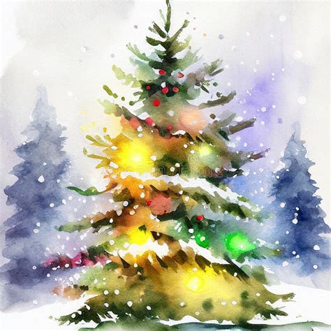 Christmas Tree Watercolor Painting Of A Christmas Tree Stock