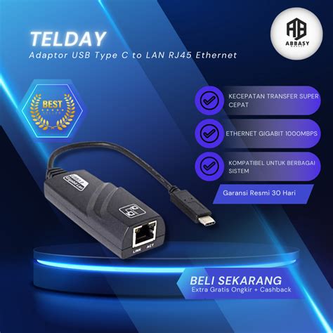 Jual Adaptor Type C To Lan Rj45 Ethernet 1000mbps Shopee Indonesia