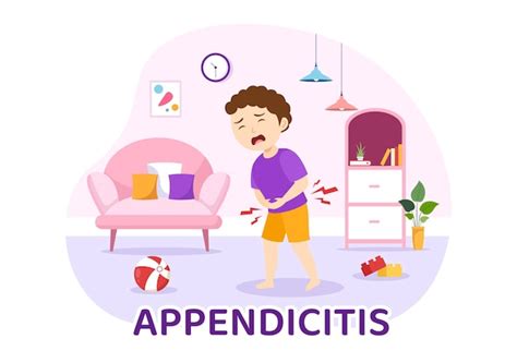 Ilustración de apendicitis con niños Inflamación del apéndice y