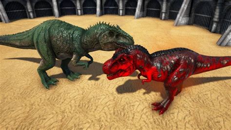 T Rex Alpha Vs Giganotosaurus Ark Survival Evolved Youtube