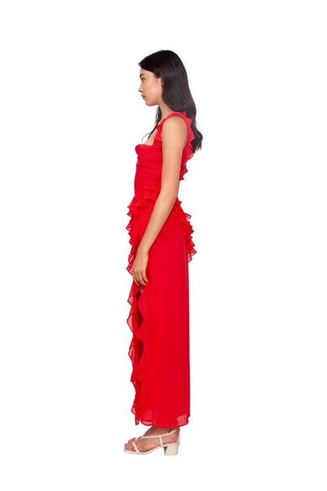 Ariela Ruffle Maxi Dress Red The Dress Room