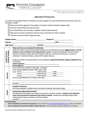 Fillable Online Coloradomesa High School Cte Drop Form Coloradomesa