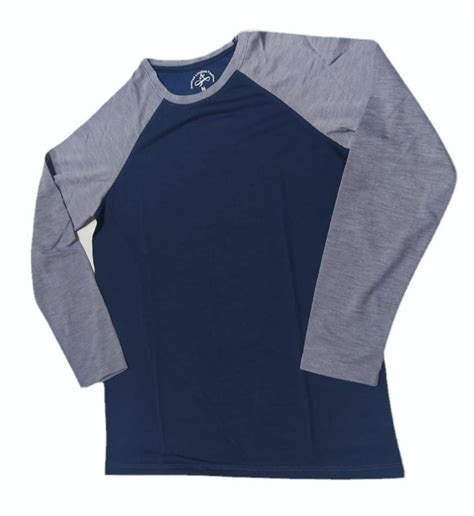 Plain Navy Blue And Grey Large Men Cotton Full Sleeves T Shirt Round