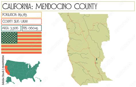 Large And Detailed Map Of Mendocino County In California Usa Stock