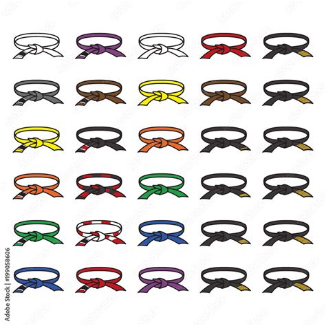 Martial arts belts icon set.Karate, judo, brazilian jiu jitsu and others. Vector. Stock Vector ...