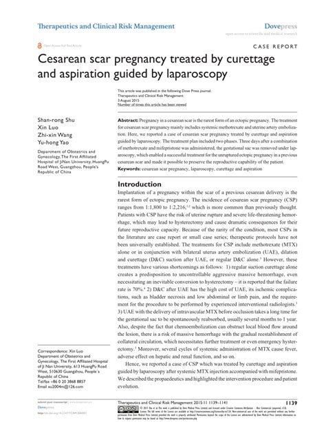 Pdf Cesarean Scar Pregnancy Treated By Curettage And Aspiration