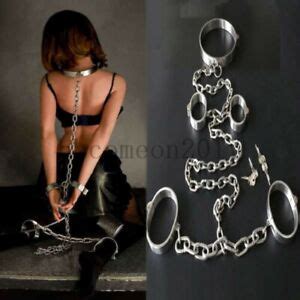 Stainless Steel Collar Wrist Ankle Cuffs Chain Bondage Restraint Slave