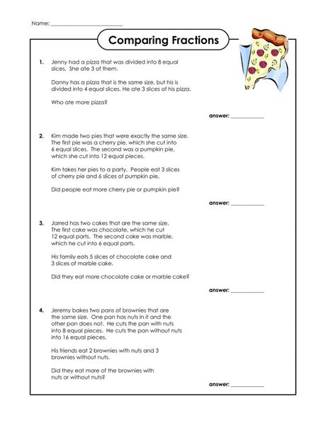 Comparing Fractions Word Problems Online Exercise For Live