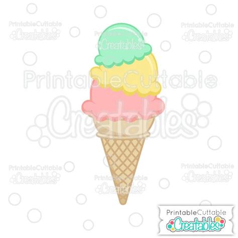 3 Scoop Ice Cream Cone Svg Cut File And Clipart E280 Svg Dxf Etsy