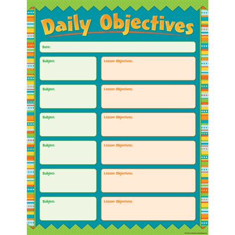 Zany Stripes Daily Objectives Chart Tcr7556 Teacher Created Resources