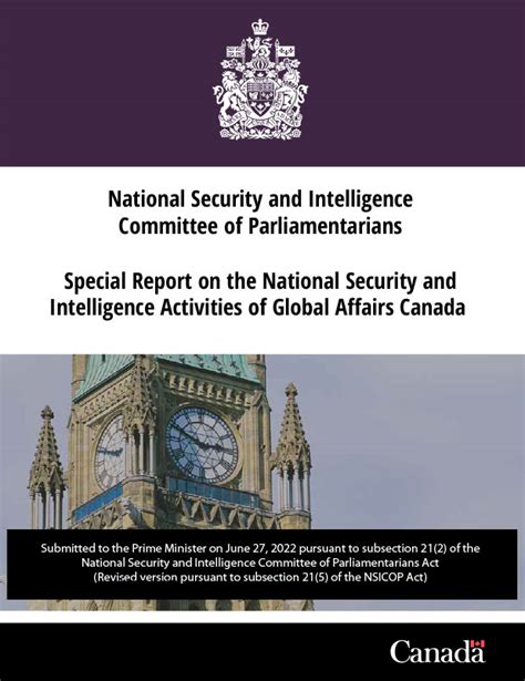 Special Report On The National Security And Intelligence Activities Of