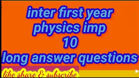 Inter First Year Physics Important Questions Youtube