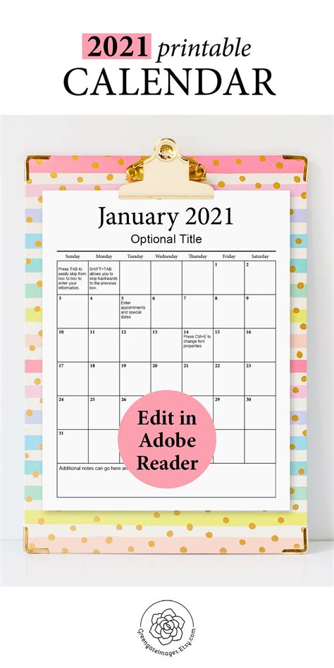 Fillable Printable Calendar Kiah Selene