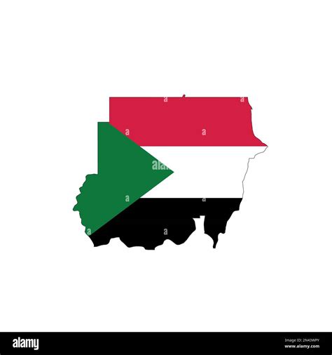 Sudan National Flag In A Shape Of Country Map Silhouette With Thin