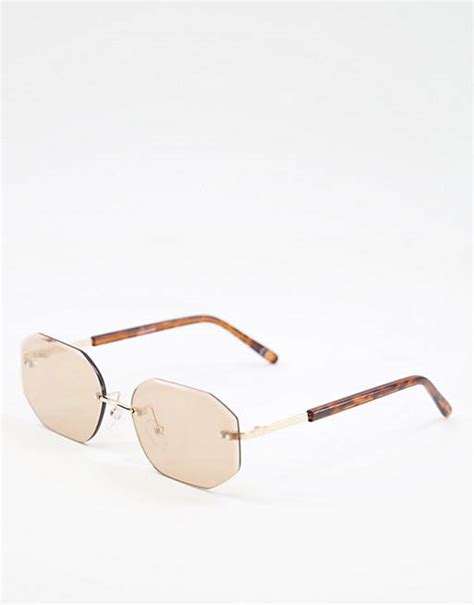 Asos Design Retro 90s Rimless Sunglasses In Gold With Brown Lens Asos