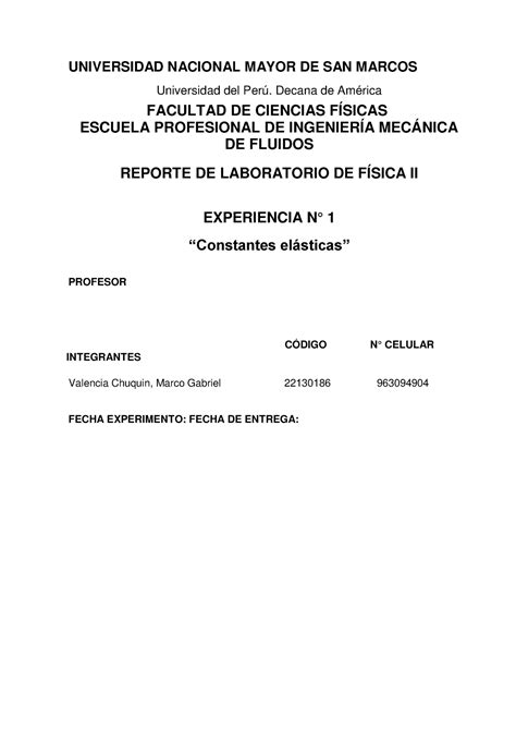 Lab 1 Física Ii Universidad Nacional Mayor De San Marcos Universidad Del Perú Decana De