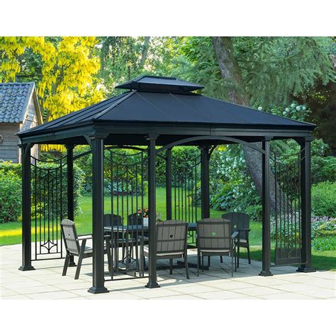 Sunjoy Branson 10 Ft X 12 Ft Gazebo With Vented Canopy In Black The Home Depot Canada