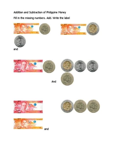 Philippine Coins And Bills Worksheets