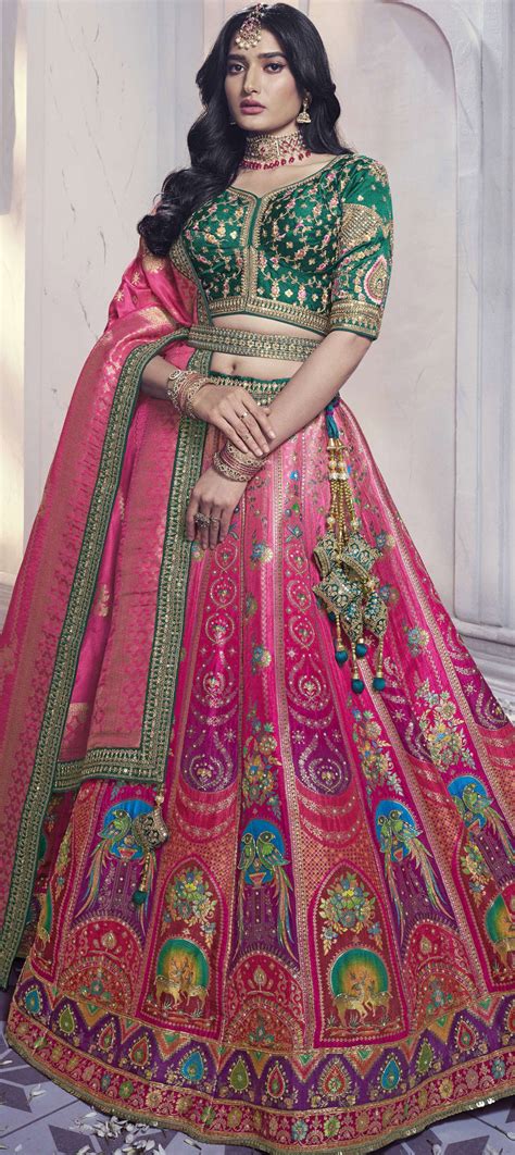 Bridal Wedding Pink And Majenta Color Dolla Silk Fabric Lehenga