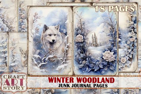 Vintage Winter Woodland Junk Journal Kitprintable Collage