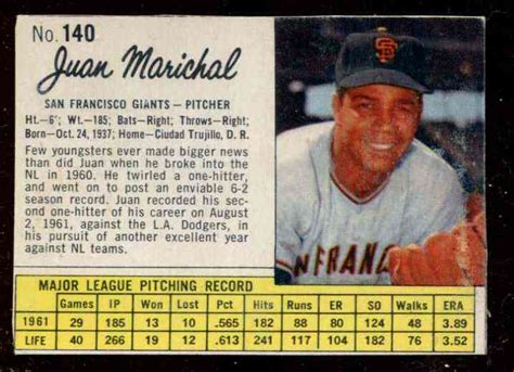 1962.Jello #140 Juan Marichal RARE SHORT PRINT (Giants)