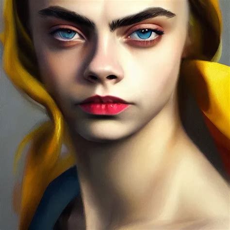 Cara Delevingne Full Body Portrait Colorful Oil Stable Diffusion