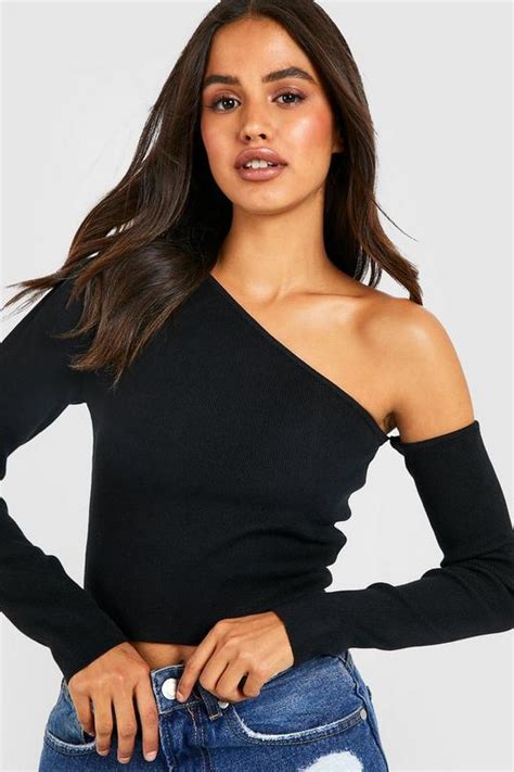 One Shoulder Knitted Top Boohoo Uk