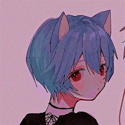 An Anime Character With Blue Hair And Cat Ears