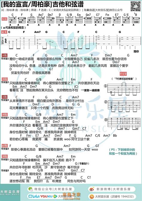 [我的宣言吉他谱]周柏豪《我的宣言》吉他谱及歌词 大树音乐屋 吉他谱 吉他之家