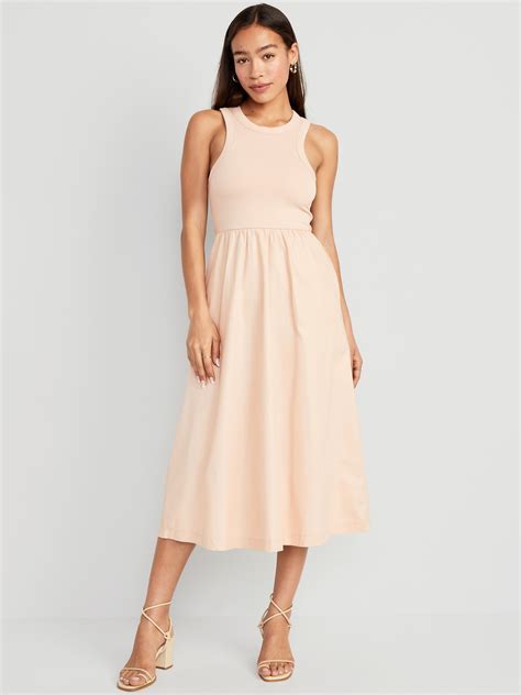 Fit Flare Combination Midi Dress Old Navy