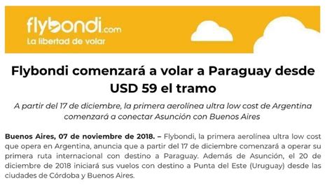 Flybondi Comenzar A Volar A Paraguay Su Primera Ruta Internacional