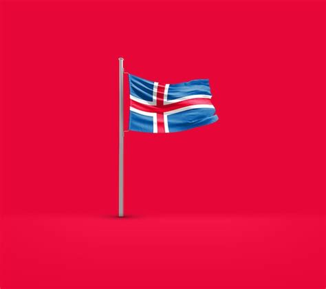 Premium Photo Iceland National Flag Waving In Red Ground