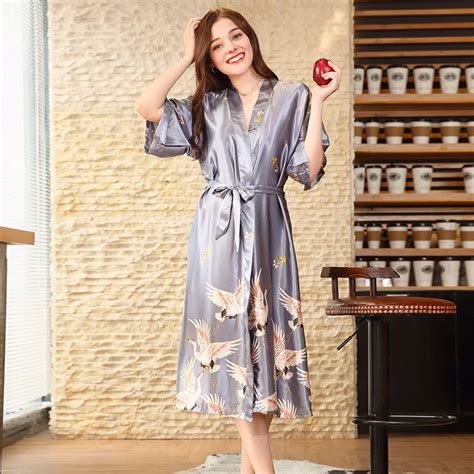 Floral Robe 2018 Spring Summer Sexy Women Long Silk Robe Female Bath