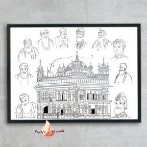 Sikh Ten Gurus Lineart Minimalist Poster I Sikh Gurus Portrait I