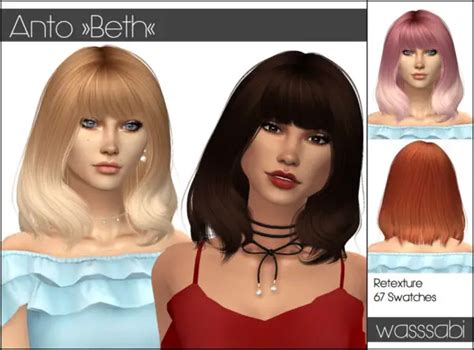 Wasssabi Sims Anto`s Beth Hair Retextured Sims 4 Hairs