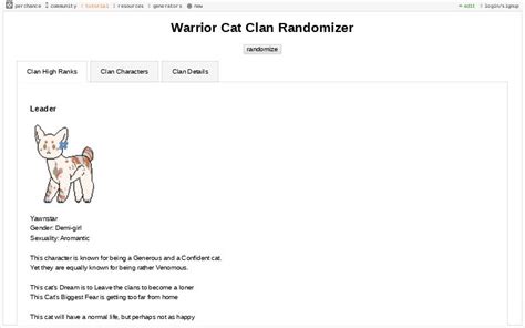 Warrior Cat Clan Randomizer ― Perchance Generator